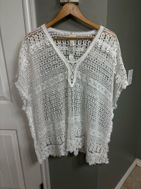 Chico's White Crochet Openwork Tunic